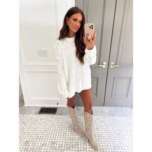 FREE PEOPLE Isla Cable Stitch Tunic Sweater in White Size Medium